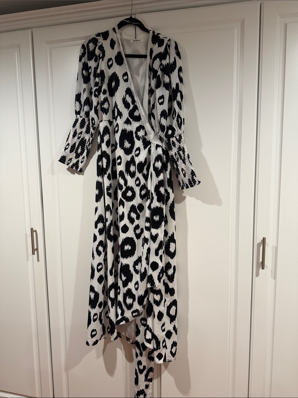 Glamorous Black & White Animal Print High-Low Wrap Dress